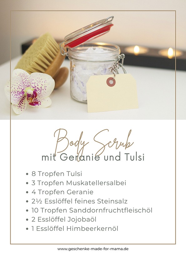 Erfrischendes Bodypeeling mit ätherischen Ölen als Wellness-Geschenk für Badefans und Selbstfürsorge