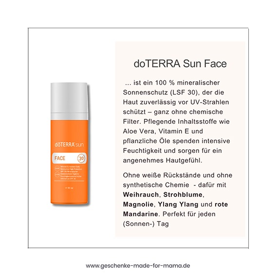 doTERRA Sun Face: Mineralischer Sonnenschutz und Hautpflege mit ätherischen Ölen doTERRA Sun Face mineralischer Sonnenschutz mit ätherischen Ölen – natürlicher UV-Schutz für das Gesicht