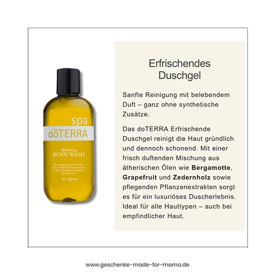 Erfrischendes Duschgel mit ätherischen Ölen für sanfte Hautpflege Erfrischendes Duschgel mit ätherischen Ölen – sanfte Hautpflege mit ätherischen Ölen und natürlichen Inhaltsstoffen