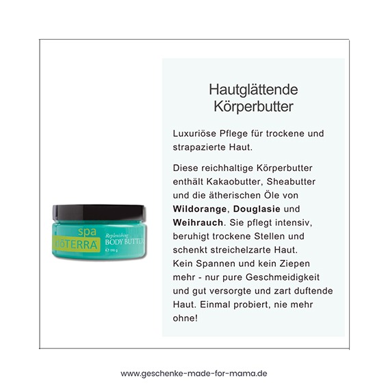 Hautglättende Körperbutter mit ätherischen Ölen für intensive Pflege Hautglättende Körperbutter mit ätherischen Ölen – intensive Hautpflege mit Kakaobutter und Sheabutter
