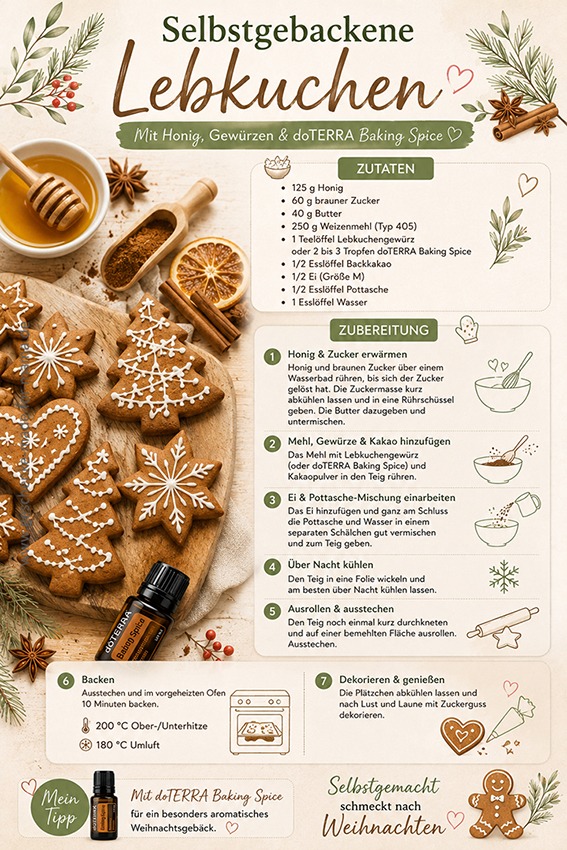 Selbstgebackene Lebkuchen mit doTERRA Baking Spice – weihnachtliches Rezept mit ätherischen Ölen als DIY-Geschenkidee