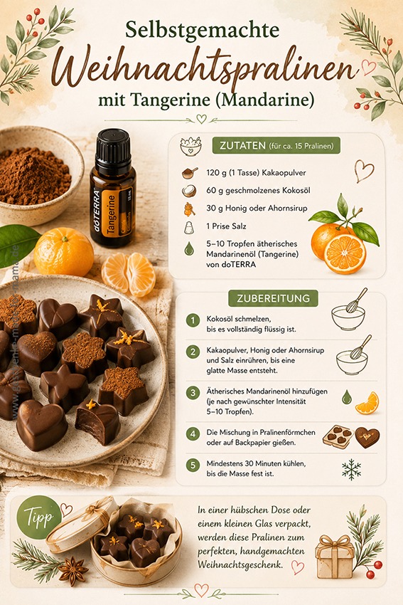 Selbstgemachte Weihnachtspralinen mit Tangerine von doTERRA – handgemachtes Weihnachtsgeschenk mit ätherischen Ölen und Mandarine