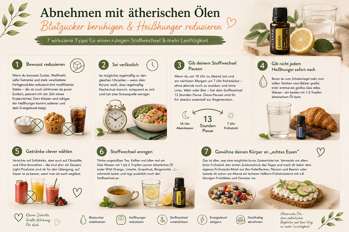 Abnehmen mit ätherischen Ölen: Tipps zur Regulierung von Blutzucker, Stoffwechsel und Heißhunger für nachhaltiges Gewichtsmanagement
