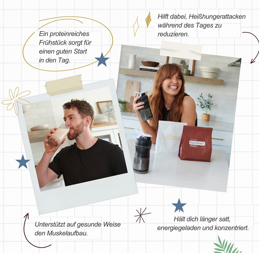 Proteinreiches Frühstück mit pflanzlichem Proteinpulver für mehr Energie, weniger Heißhunger, längere Sättigung und bessere Konzentration