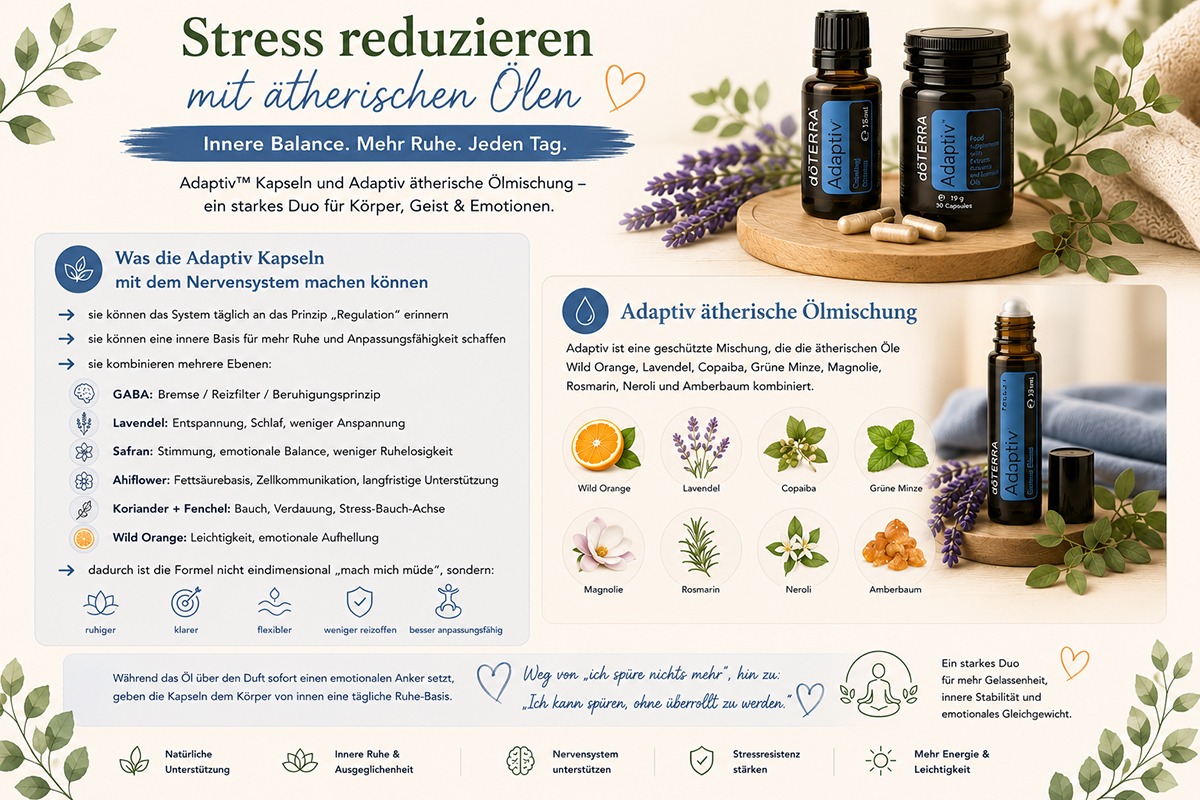 Adaptiv Kapseln und Adaptiv Ölmischung gegen Stress und innere Unruhe | Blog Geschenke made for Mama Stress reduzieren mit ätherischen Ölen – Adaptiv Kapseln und Adaptiv Ölmischung von doTERRA für innere Ruhe, emotionale Balance und Gelassenheit