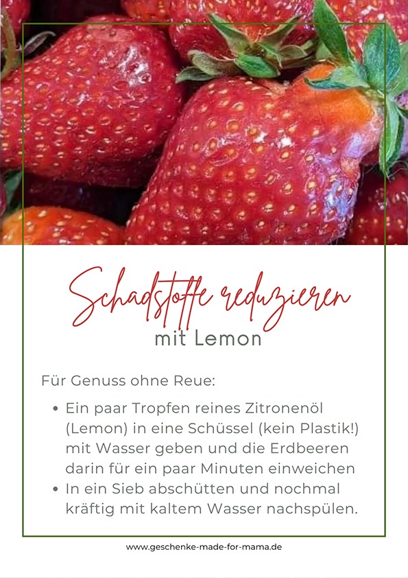 Erdbeeren reinigen und Pestizide entfernen – Schadstoffe vermeiden bei Obst und Gemüse mit Zitronenöl