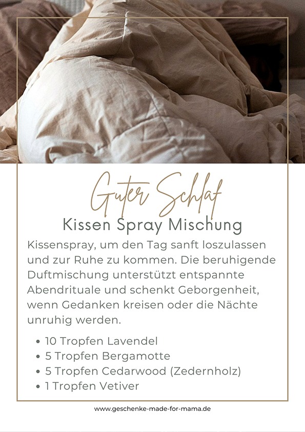 DIY Kissenspray mit Lavendel, Bergamotte, Zedernholz und Vetiver für entspannte Nächte und besseren Schlaf