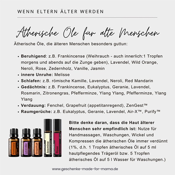 Ätherische Öle in der Altenpflege Wenn Eltern alt werden Blog Geschenke made for Mama