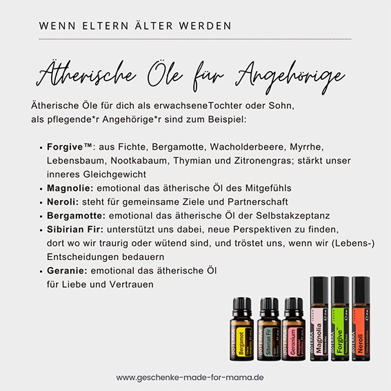 Ätherische Öle für pflegende Angehörige Wenn Eltern alt werden Blog Geschenke made for Mama