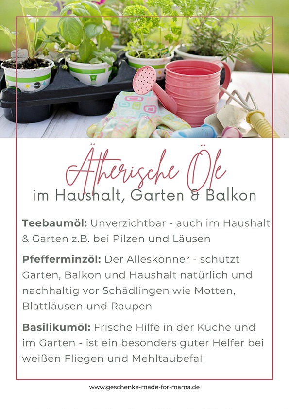 Ätherische Öle im Haushalt, Garten und Balkon – natürlicher Insektenschutz mit Teebaumöl, Pfefferminzöl und Basilikumöl