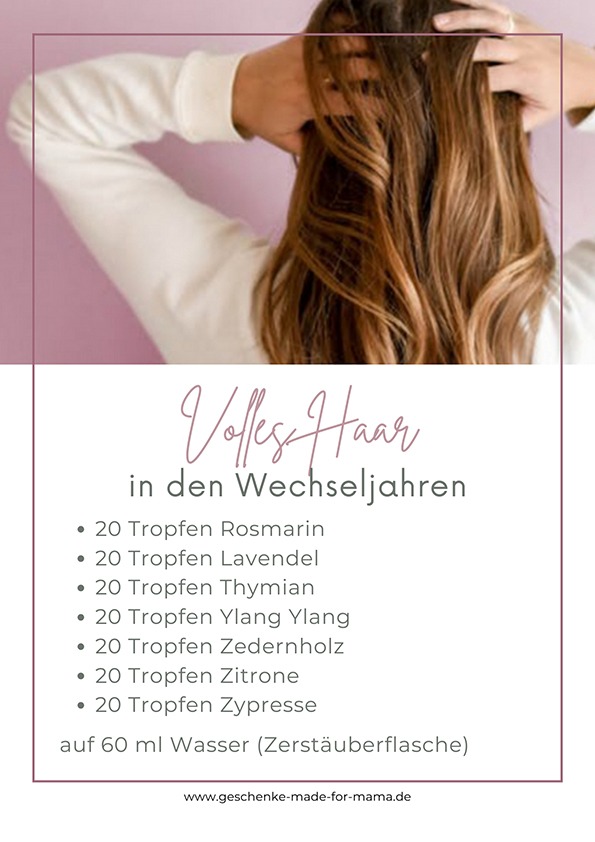 Volles Haar in den Wechseljahren – Haarserum mit ätherischen Ölen Rezept für Haarserum mit ätherischen Ölen für volles Haar in den Wechseljahren mit Rosmarin, Lavendel, Thymian, Ylang Ylang, Zedernholz, Zitrone und Zypresse
