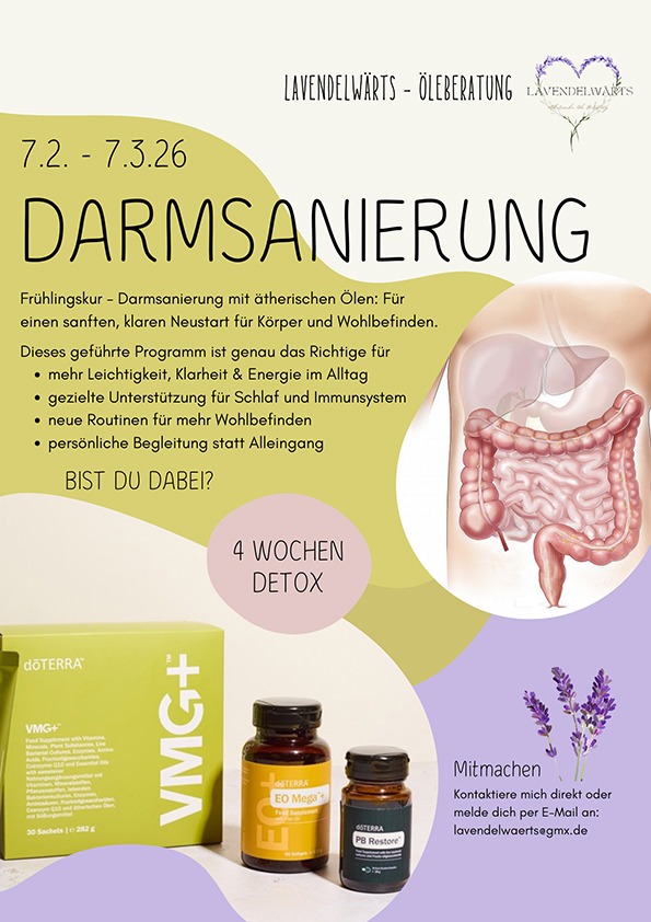 Termine und Neuigkeiten ätherische Öle Geschenke made for Mama Angebot: 30-Tage Darmsanierung mit ätherischen Ölen – natürliche Reinigung, Aufbau der Darmflora und mehr Wohlbefinden