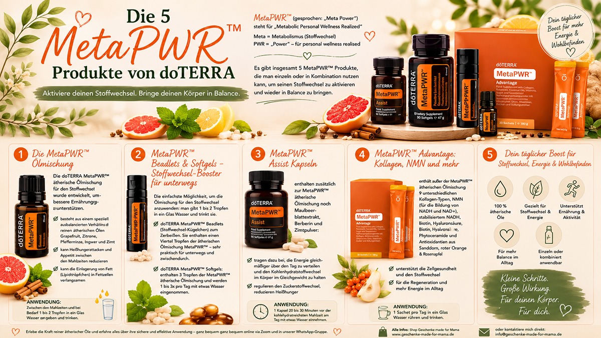 doTERRA MetaPWR Produkte – Stoffwechsel aktivieren und in Balance bringen | Blog Geschenke made for Mama doTERRA MetaPWR Produkte für Stoffwechsel, Energie, Gewichtsmanagement und metabolische Gesundheit im Überblick