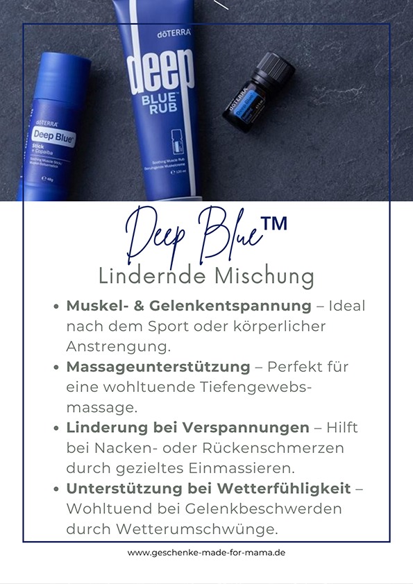 Deep Blue für Muskeln und Gelenke gegen Verspannungen und Rückenschmerzen - ideal zum Entspannen nach Familientreffen doTERRA Deep Blue ätherische Ölmischung für Muskeln und Gelenke bei Verspannungen und Rückenschmerzen