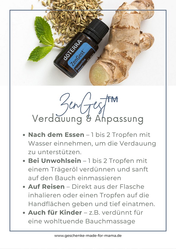 ZenGest – Unterstützung für Verdauung und emotionale Ausgeglichenheit ZenGest ätherische Ölmischung für Verdauung und emotionale Balance bei Stress und üppigem Essen