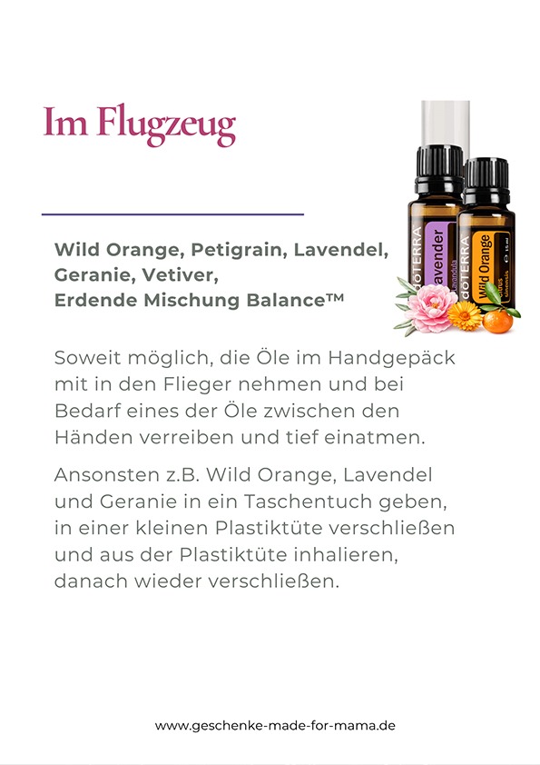 Entspannt fliegen mit ätherischen Ölen im Urlaub | Blog Geschenke made for Mama Ätherische Öle im Urlaub mit Wild Orange, Lavendel, Geranie und Balance für entspannte Flugreisen unterwegs
