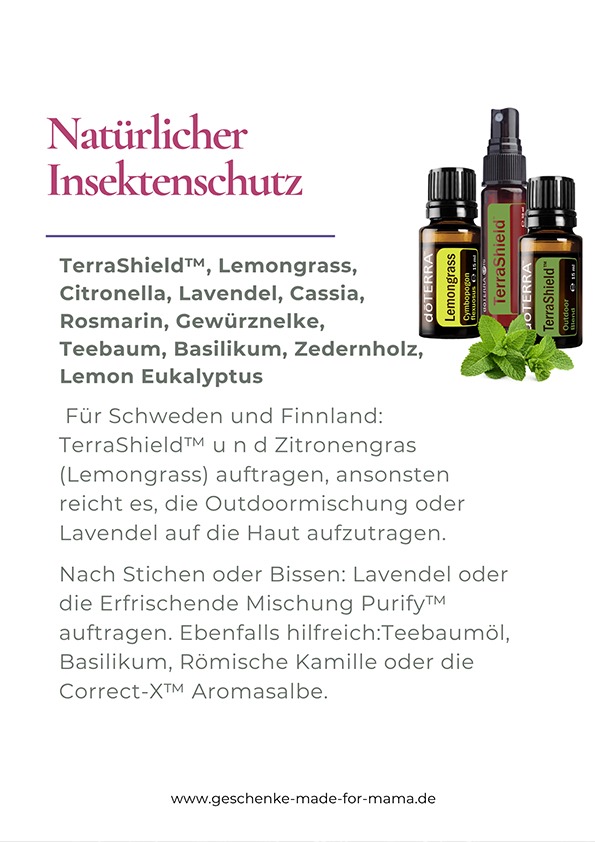 Natürlicher Schutz vor Insekten mit ätherischen Ölen | Blog Geschenke made for Mama Ätherische Öle im Urlaub mit TerraShield, Lavendel und Lemongrass als natürlicher Schutz vor Insekten unterwegs