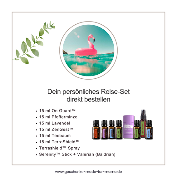 Rosafarbener Flamingo-Schwimmreifen treibt im türkisblauen Meer – Symbol für Leichtigkeit, Sommer und Urlaubsfreude mit ätherischen Ölen