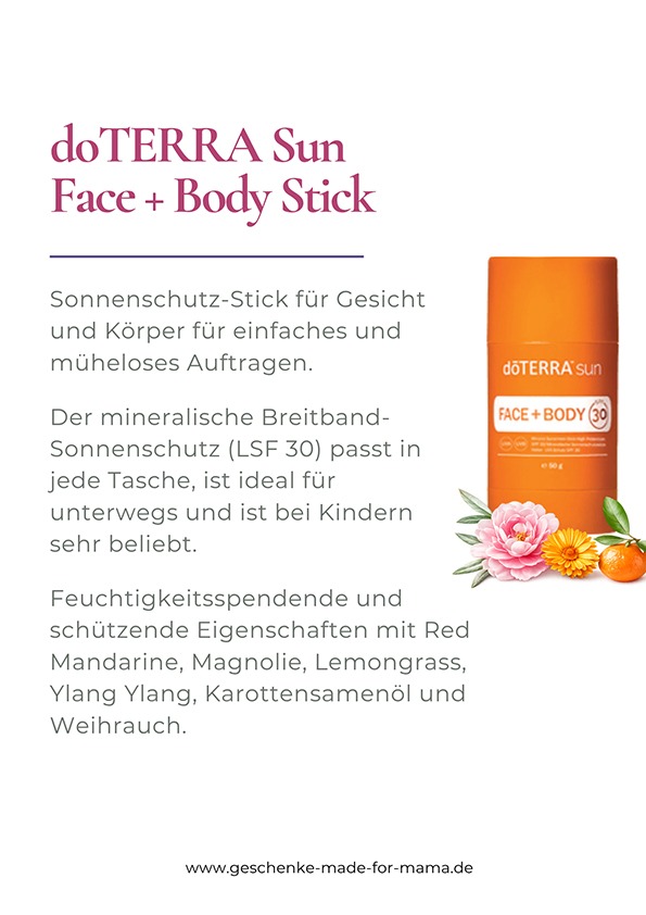 doTERRA Sun Face + Body Stick – Mineralischer Sonnenschutz LSF 30 | Blog Geschenke made for Mama doTERRA Sun Face + Body Stick LSF 30 – mineralischer Sonnenschutz für Gesicht und Körper, ideal für unterwegs und Kinder