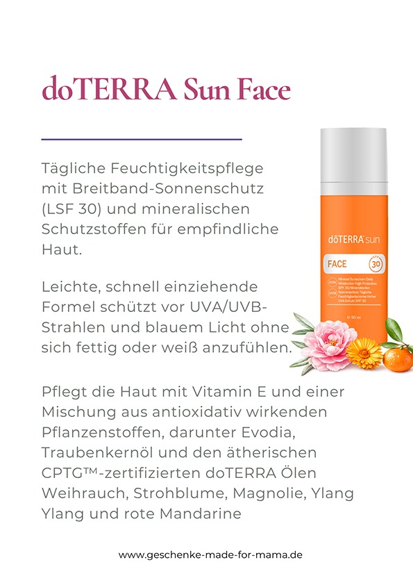 doTERRA Sun Face – Mineralischer Sonnenschutz fürs Gesicht LSF 30 | Blog Geschenke made for Mama doTERRA Sun Face LSF 30 – mineralischer Sonnenschutz für das Gesicht mit leichter Formel für empfindliche Haut
