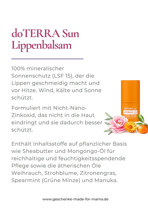 doTERRA Sun Lippenbalsam – Mineralischer Lippenschutz LSF 15 | Blog Geschenke made for Mama doTERRA Sun Lippenbalsam LSF 15 – mineralischer Sonnenschutz für trockene und empfindliche Lippen