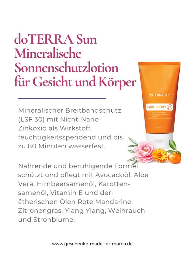 doTERRA Sun Mineralische Sonnenschutzlotion – Gesicht und Körper LSF 30 | Blog Geschenke made for Mama doTERRA Sun Mineralische Sonnenschutzlotion LSF 30 für Gesicht und Körper mit Non-Nano-Zinkoxid