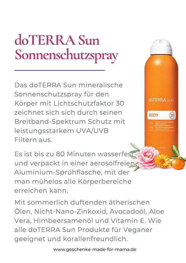 doTERRA Sun Sonnenschutzspray – Mineralischer LSF 30 Schutz | Blog Geschenke made for Mama doTERRA Sun Sonnenschutzspray LSF 30 – mineralischer Sonnenschutz für den Körper mit Non-Nano-Zinkoxid