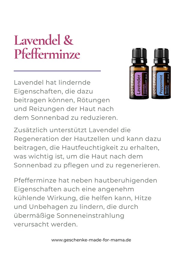 Lavendel & Pfefferminze – Ätherische Öle für die Hautpflege nach der Sonne | Blog Geschenke made for Mama Lavendel und Pfefferminze – ätherische Öle zur beruhigenden und kühlenden Pflege nach dem Sonnenbad