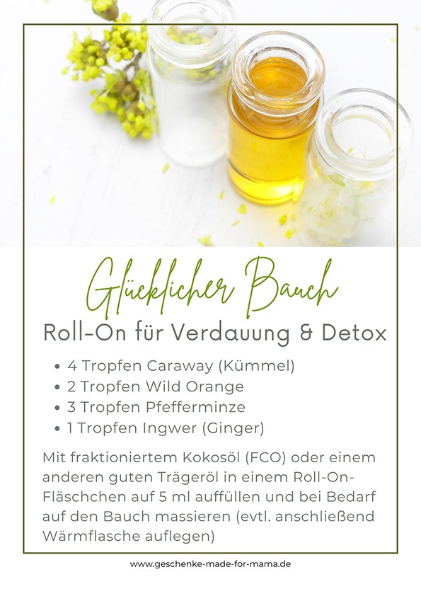 Bauch Roll On mit ätherischen Ölen zur Unterstützung von Verdauung, Leber und Galle – DIY Rezept mit Kümmel, Pfefferminze und Ingwer