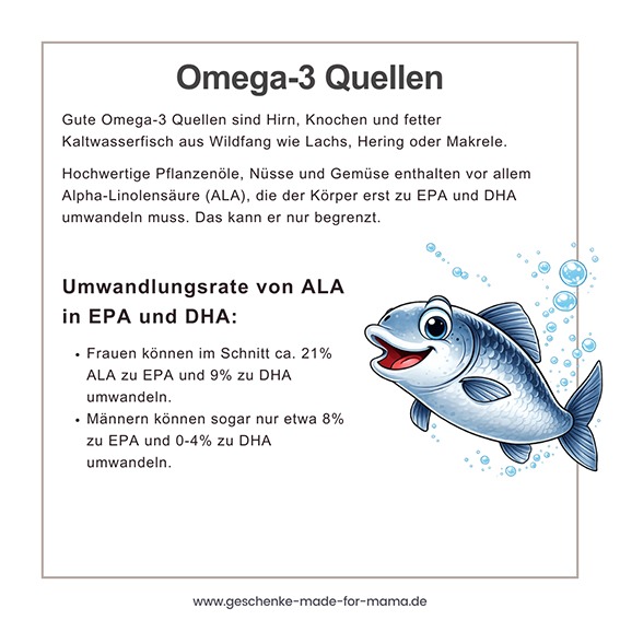 Gute Omega-3-Quellen: fetter Kaltwasserfisch aus Wildfang wie Lachs, Hering und Makrele sowie pflanzliche Quellen mit Alpha-Linolensäure