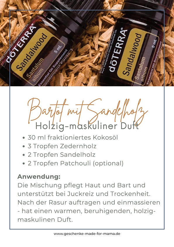 Ätherische Öle für Männer Bartöl mit Sandelholz für Pflege, Juckreiz und holzig-maskulinen Duft